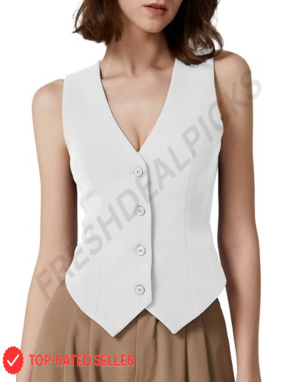 V Neck Button Down Sleeveless Fully Lined Crop Vest Top